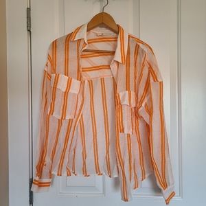 The Impeccable Pig Orange and White Stripped Beach Bohemian Summer Button